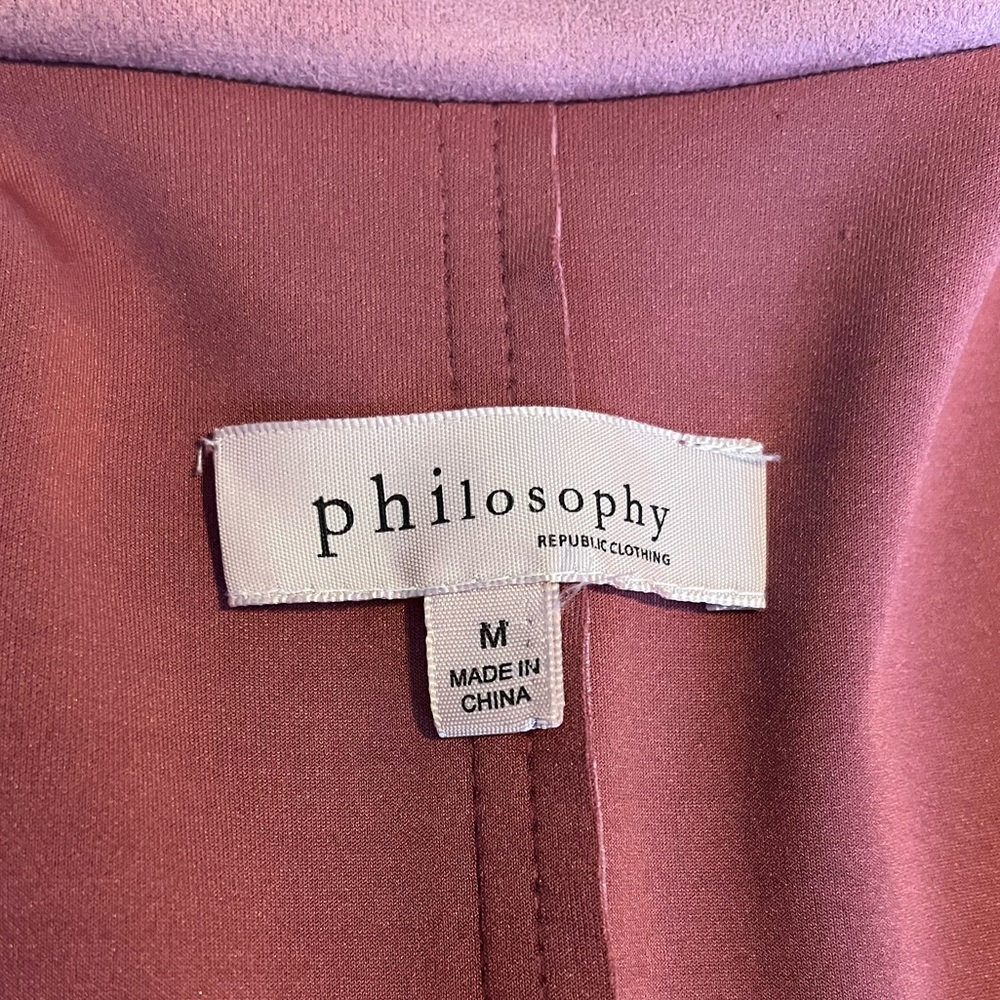 Philosophy Pink Faux Suede Open Front Coat Modern Minimalist Design (M) - Picture 5 of 12